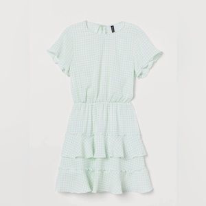 H&M green & white checkered tiered dress